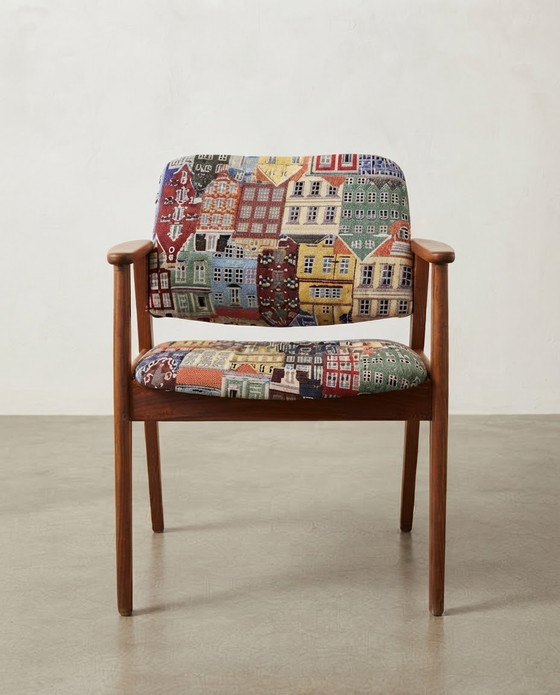 Vintage Hungarian Lounge Chair in Pattern Fabric with Wooden Frame – Armchairs, Art Deco (photo 3 of 3)