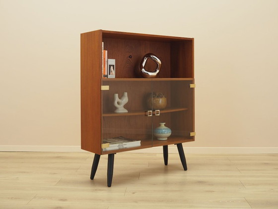Dänische Teak Vitrine mit Glastüren und offenem Regal, 1970er Jahre (photo 6 of 13)