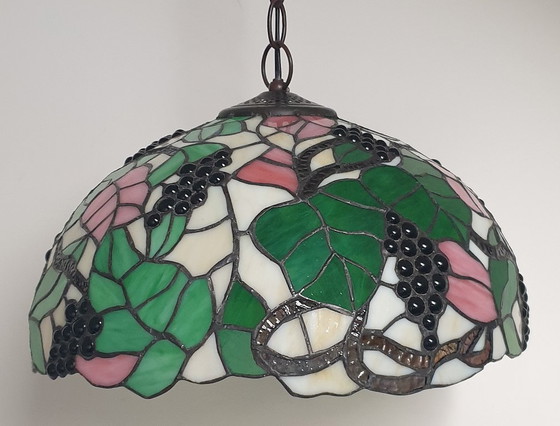 Image 1 of Large (40cm) Tiffany / stained glass grape pendant lamp