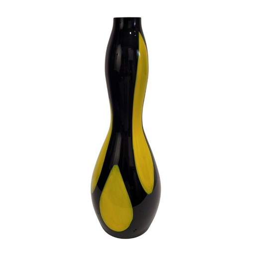 Jarrón negro y amarillo, cristal soplado, 70’s - Italia