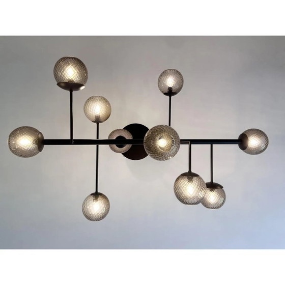Image 1 of Sphères contemporaines en verre fumé « Ballotton » attribuées au lustre Sputnik de Murano par Simoeng