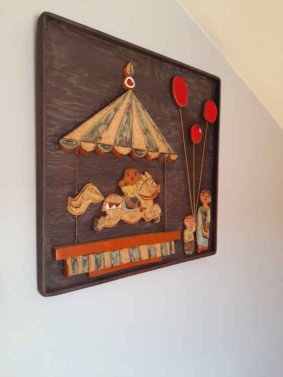 Image 1 of Pannello in legno e ceramica di Roland Zobel, 1970