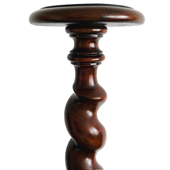 Image 1 of Vintage Mid-century French turned plant column solid wood plant stand 1960s