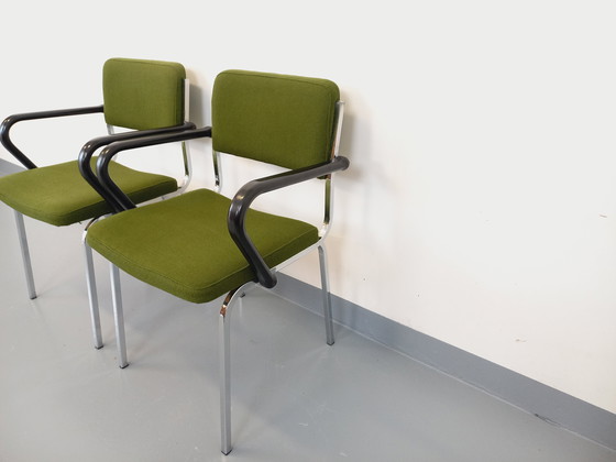 Image 1 of Paar Vintage 70's stoffen en chromen fauteuils