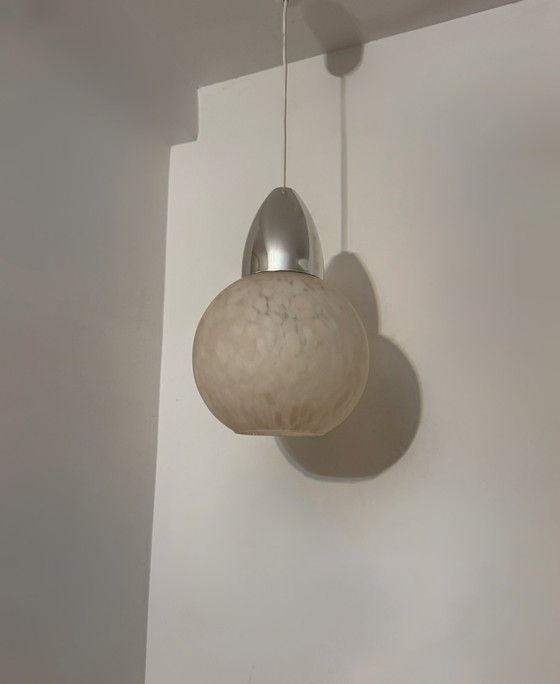 Gesprengelte Murano Glas Hängeleuchte 70er Jahre – Kronleuchter, Chrome (photo 7 of 8)