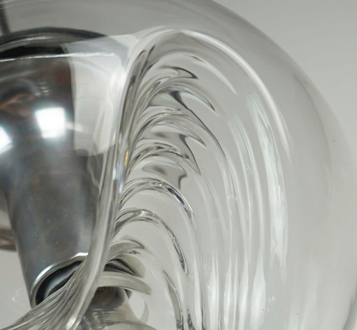 elegant peill & putzler mid century PENDANT LAMP 'wave' clear glass chrome 1960s organic shape
