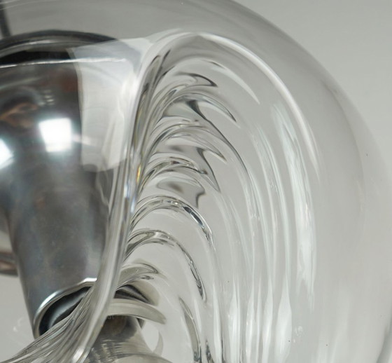 Image 1 of elegant peill & putzler mid century PENDANT LAMP 'wave' clear glass chrome 1960s organic shape
