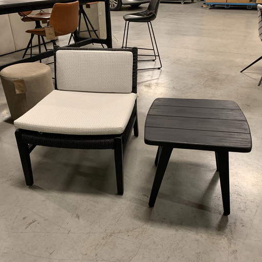 Juego de 2 sillones Castle Line de teca negra con mesa auxiliar