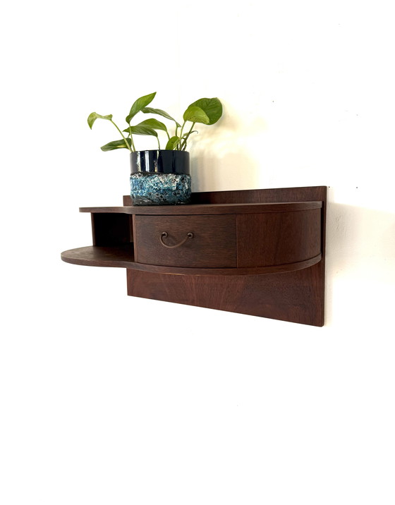 Image 1 of 2x vintage teak floating Danish bedside tables ‘60s