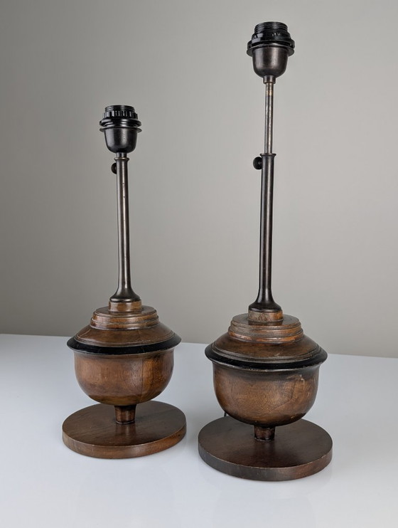 Image 1 of Pair of Adjustable Wood Table Lamps, 1970s