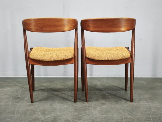 Set of 4 Danish Modern Teak Dining Chairs, Newly Upholstered, 1960s, Wood, Textile, Brown, Mid Century Modern (photo 9 of 13)