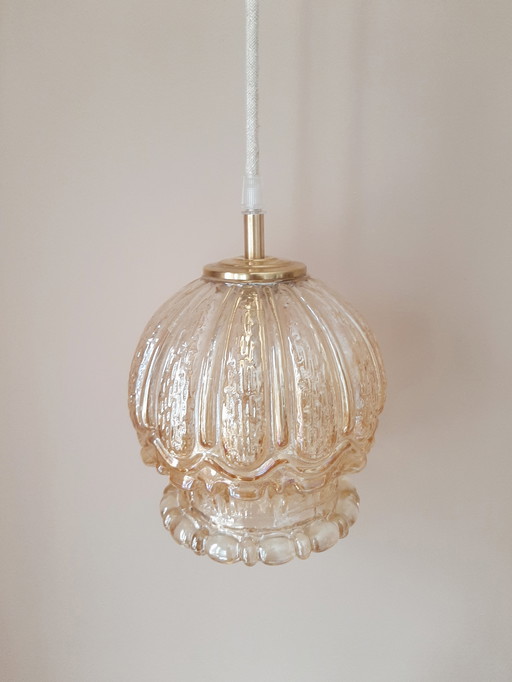 Vintage bubble hanglamp | Vintage bol amberkleur jaren 60