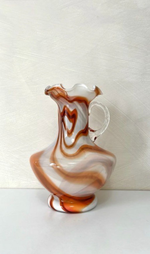 Vintage Murano glazen vaas, opaalachtig oranje en wit, jaren 70