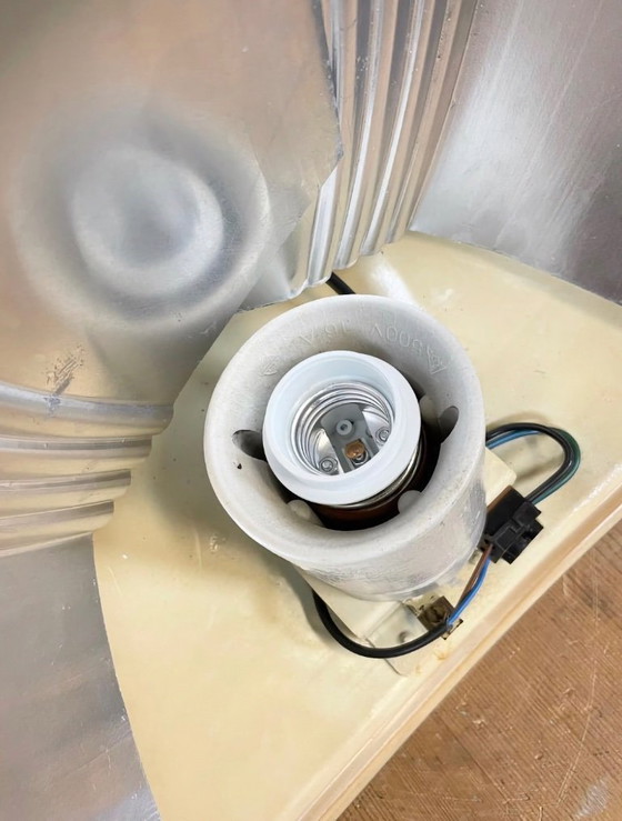 Image 1 of Lampada a sospensione industriale grigia con copertura in vetro trasparente, anni '70