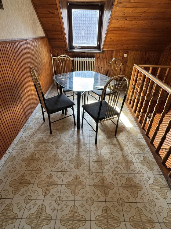 Vintage Brass and Black Wood Dining Set, 1970s, Set of 5, Retro (photo 4 of 7)