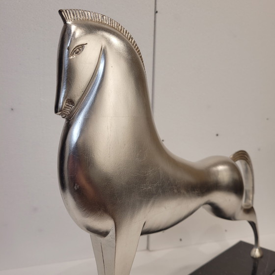 Image 1 of “Caballo”, Metal Plateado y Mármol, Boris Lovet-Lorski, Estilo Art Déco, 70’s - Estados Unidos