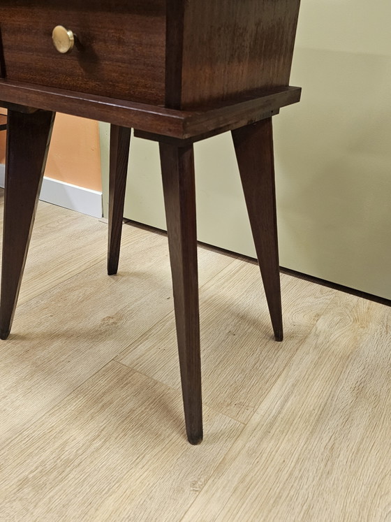 Image 1 of Small Cabinet Teak Veneer Nightstand With Drawer Cabinet Small Cabinet