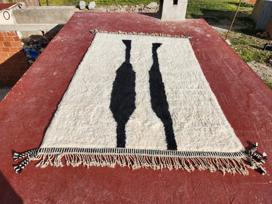 Beni Ouarain Berber rug in cream with black pattern 300x200 cm – natural wool – Rugs & carpets, Cotton (photo 2 of 12)