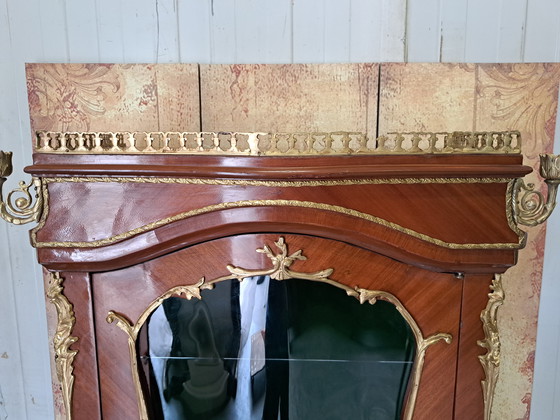 Image 1 of Classic Display case, china cabinet (piece of brass trim missing from raised edge on hood)