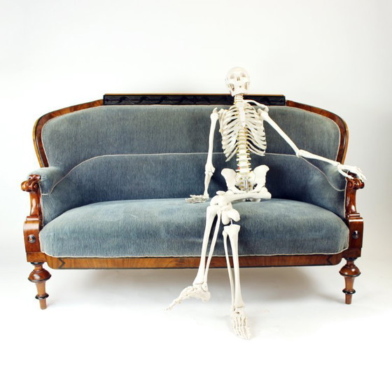 Image 1 of Divano Biedermeier unico in tessuto originale e impiallacciato in noce, Vienna, Austria 1825 circa