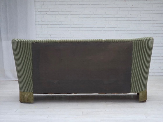 Image 1 of 1960s, Danish 3-seater sofa, original green furniture velour, oak wood.