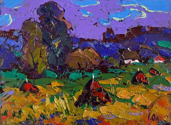 Image 1 of Original Oil Painting Summer Field Landscape Evening coolness before the rain