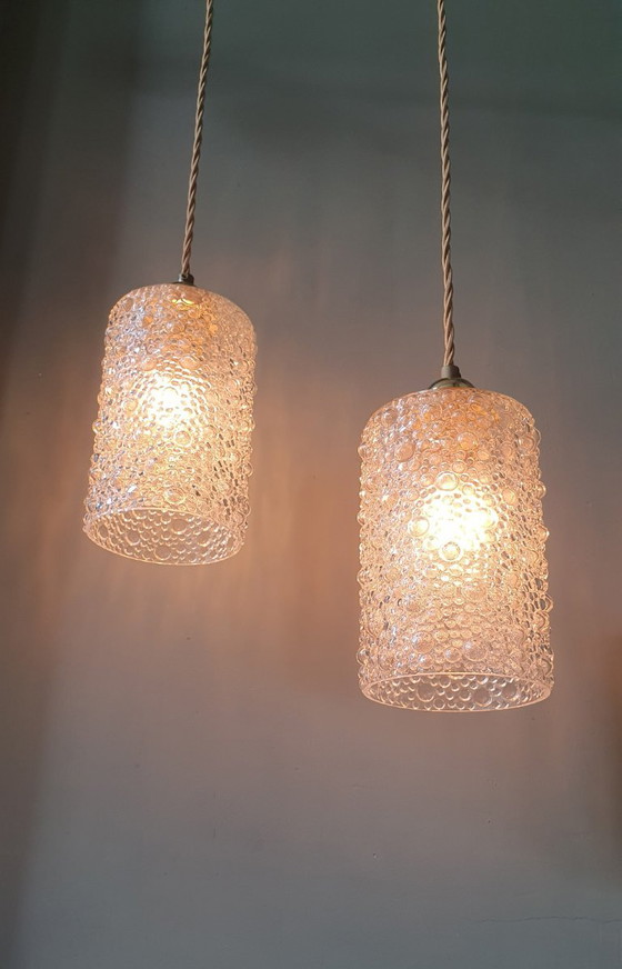 Set of 2 Vintage Glass Pendant lamps - Bubble Glass Texture (photo 24 of 26)