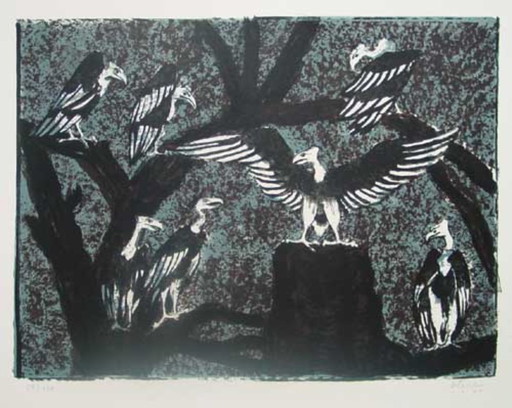 Teuber, Hermann - Sans titre (Vautours) - Lithographie en couleurs - Signée à la main
