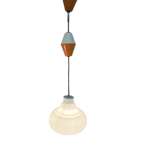 Vintage 50’s MCM Hanging pendant - Pull down / adjustable - Czechoslovakia - Opaline glass - Kamenický Šenov