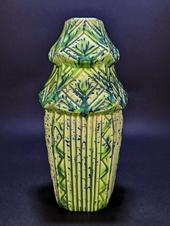 Vase ancien en majolique française, pagode et bambous, circa 1900. – Fives Lille/De Bruyne, Ceramic (photo 3 of 10)