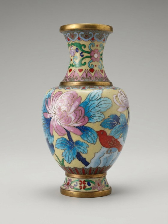 Small Chinese Cloisonné Vase – Bird and Peonies – 16 Cm – Ceramic (photo 2 of 7)