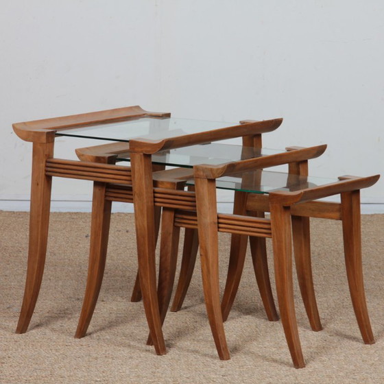 Set van 3 notenhouten nesttafels van Maxime Old, circa 1940 – Salontafels, Wood (photo 4 of 9)