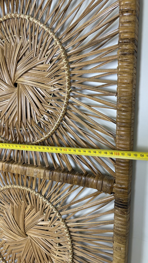 Image 1 of Vintage Sunburst rattan bamboo large folding screen room divider