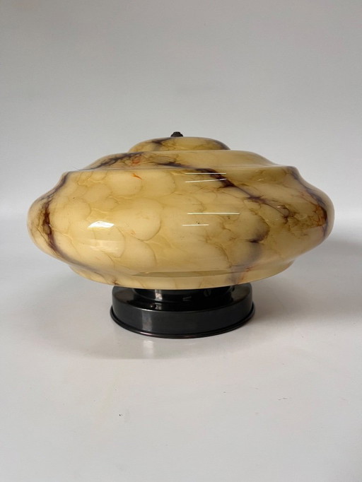 Vintage gran lámpara de techo de cristal jaspeado Art Deco 1930s