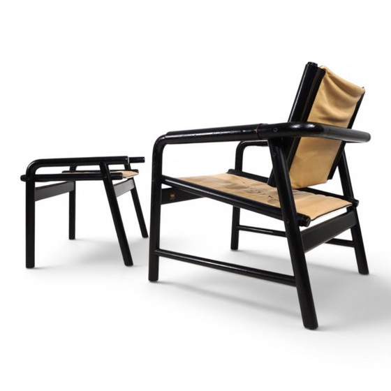 Image 1 of WK Möbel leren fauteuil met voetenbank – toegeschreven aan Hans Eichenberger, 1970