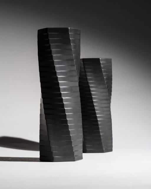 ROSENTHAL Studio-Line WERNER UHL Vase PISA 4× Ensemble Bisque Porcelaine Noire 1985