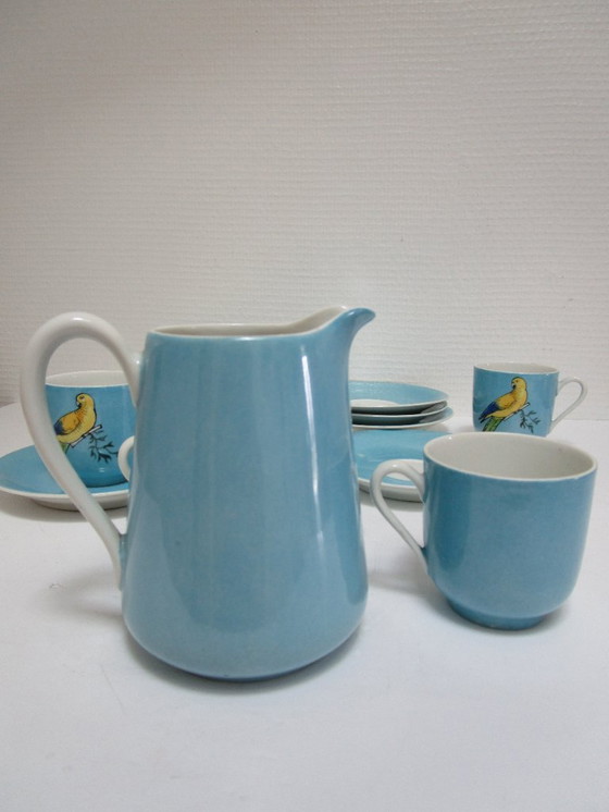 Image 1 of Limoges porcelain parakeet-decorated coffee service