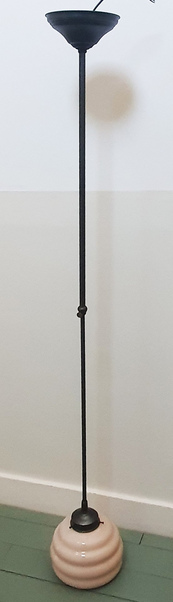 Image 1 of Long Vintage Art Deco Rose Opaline pendant lamp - hanging lamp