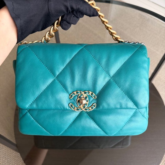 Image 1 of Chanel 19 Bag Small - Quilted Goatskin Green Blue Two-tone Hardware Series 30