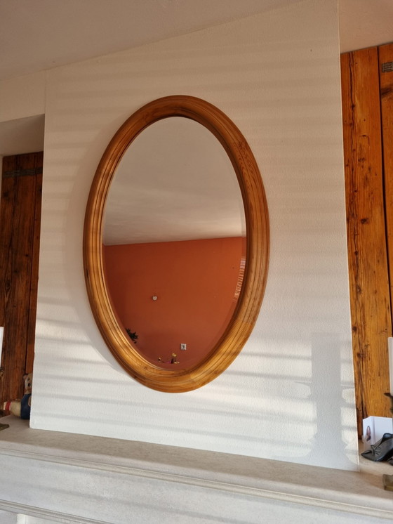 Image 1 of Tanned Pine Mirror Oval Vintage