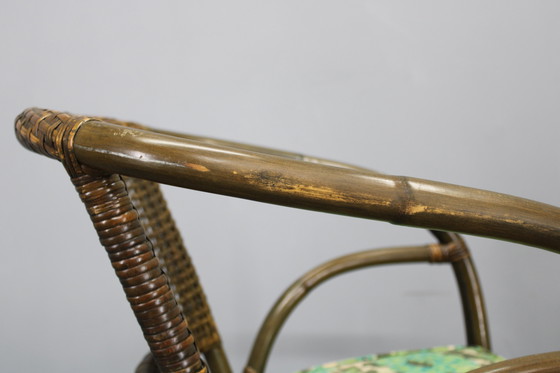 Image 1 of 1980er Set aus vier Rattansesseln mit Stoffpolstern