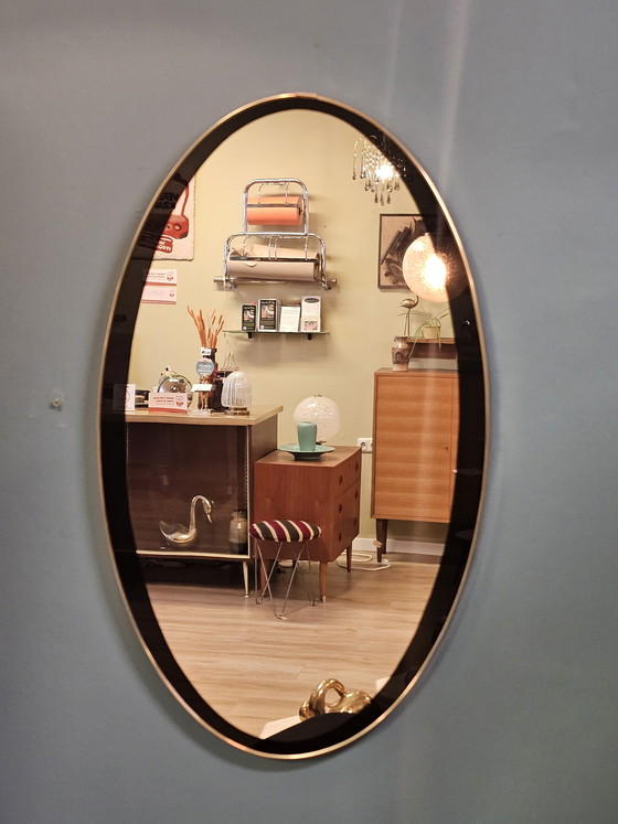 Image 1 of Vintage 1960s Mirror Wall Mirror Black Brass