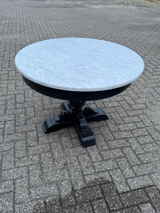 Image 1 of Luxury Round Dining Table – Solid White Carrara Marble with Black Column Base (Ø 110 cm)
