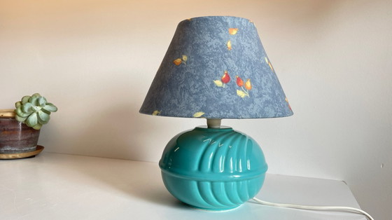 Image 1 of Vintage Ocean Blue Ceramic Lamp