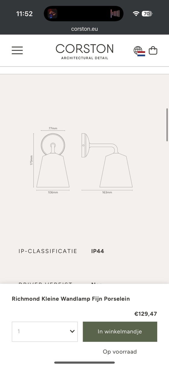 Corston wandlamp messing porcelein – Wandlampen, Porcelain, Brass (photo 7 of 7)