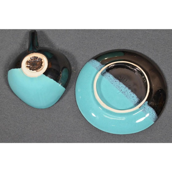 Mid 20th Century Vallauris – Black and Turquoise Blue Faience Coffee Set - 15 pcs – Crockery (photo 18 of 18)