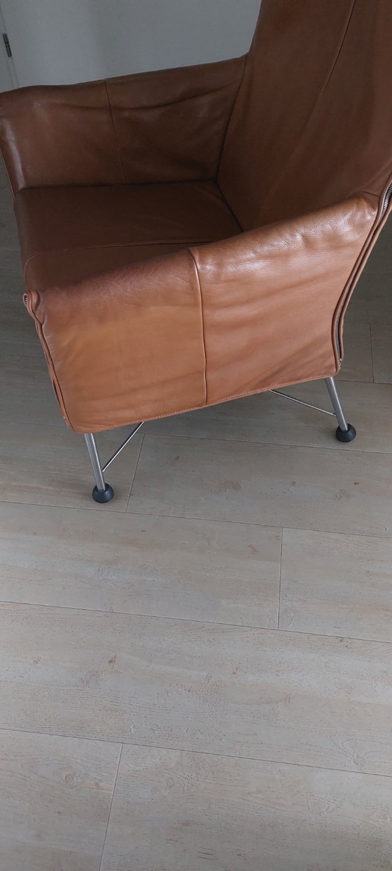 Leather armchair with metal base, brown, Charly  van Montis , gekocht bij Eijerkamp, Modern (photo 4 of 5)
