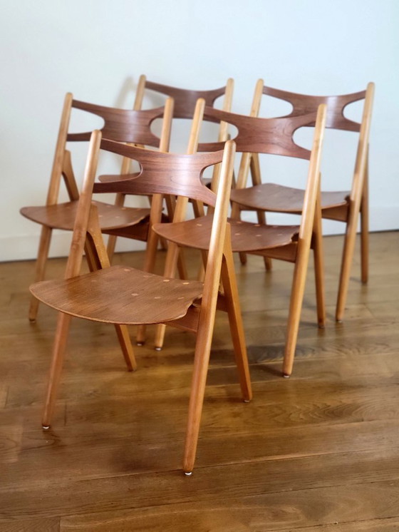 Image 1 of 5 sedie Sawbuck CH29 di Hans J. Wegner per Carl Hansen & Søn