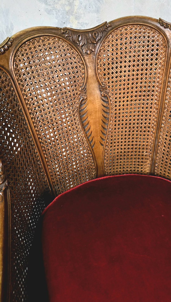 Image 1 of Coppia di poltrone in stile Luigi XV in legno e rattan