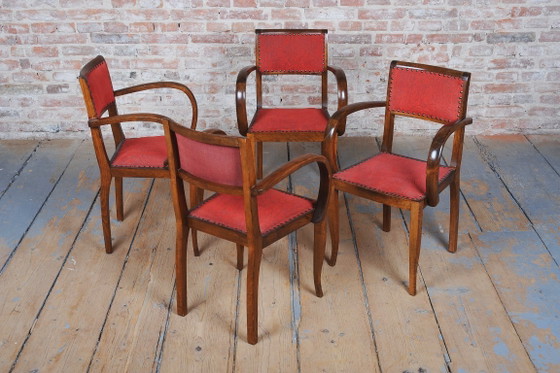 Ensemble de quatre chaises Art déco restaurées, par Jules Leleu, Hêtre, France, années 1930 (photo 3 of 12)